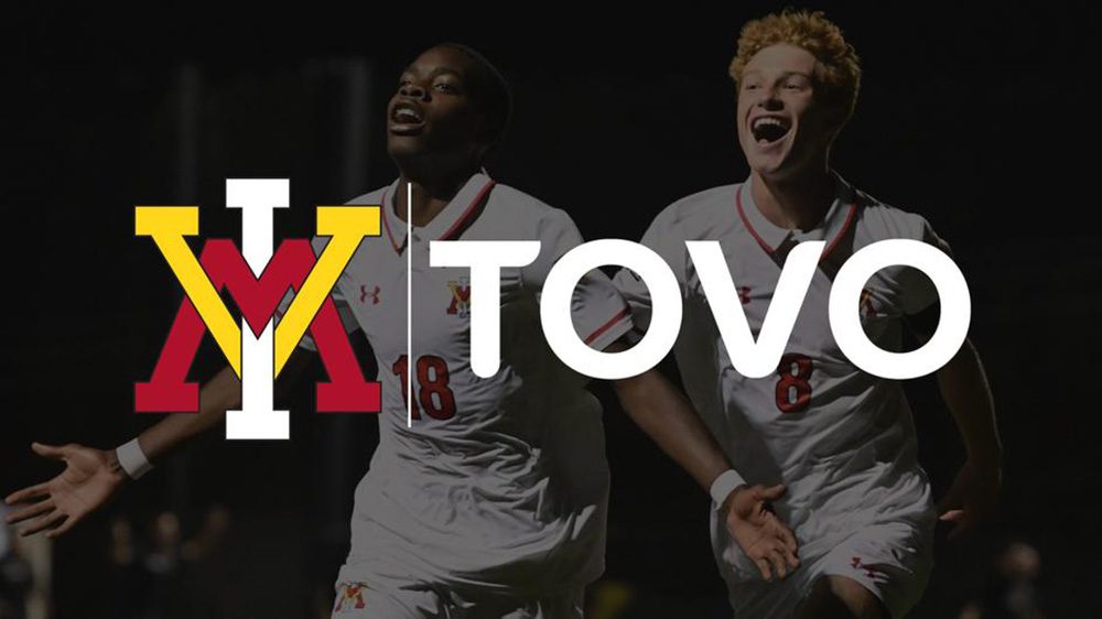 VMI and TOVO logos laid over photo of soccer players smiling