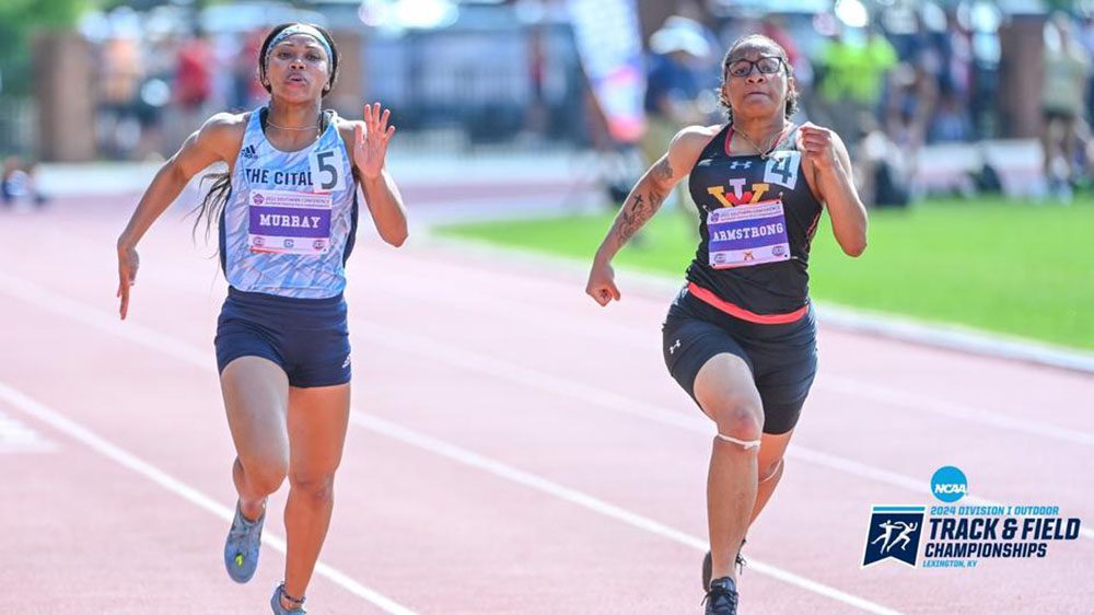 Eleyah Armstrong ’25 running alongside athlete from The Citadel