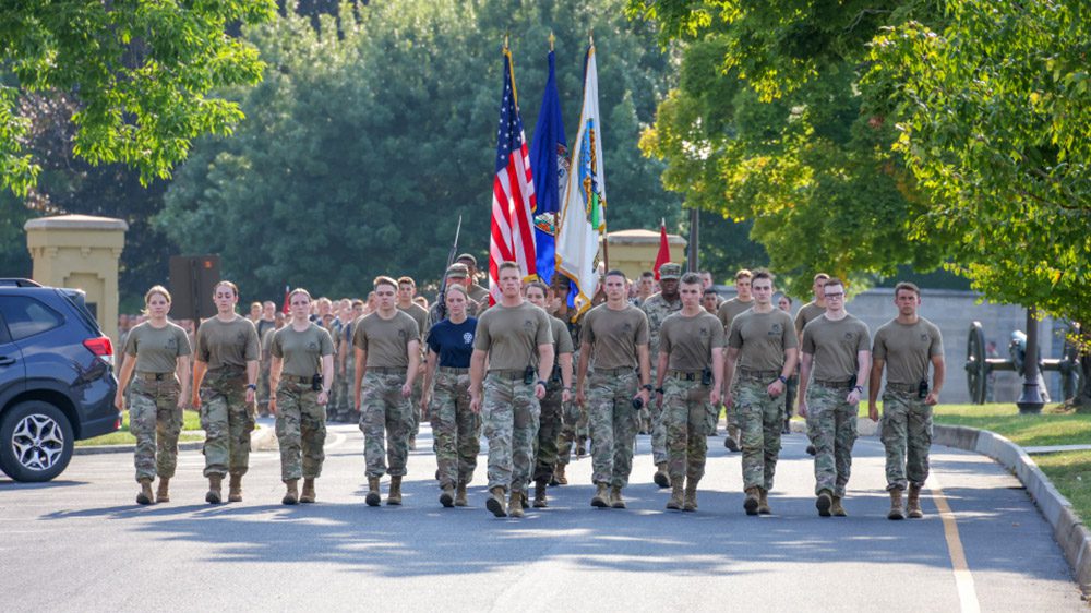 The Corps marching up Letcher Ave after rat crucible