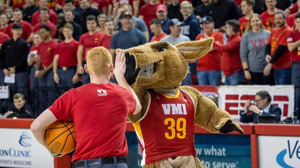 Moe mascot high-fiving someone